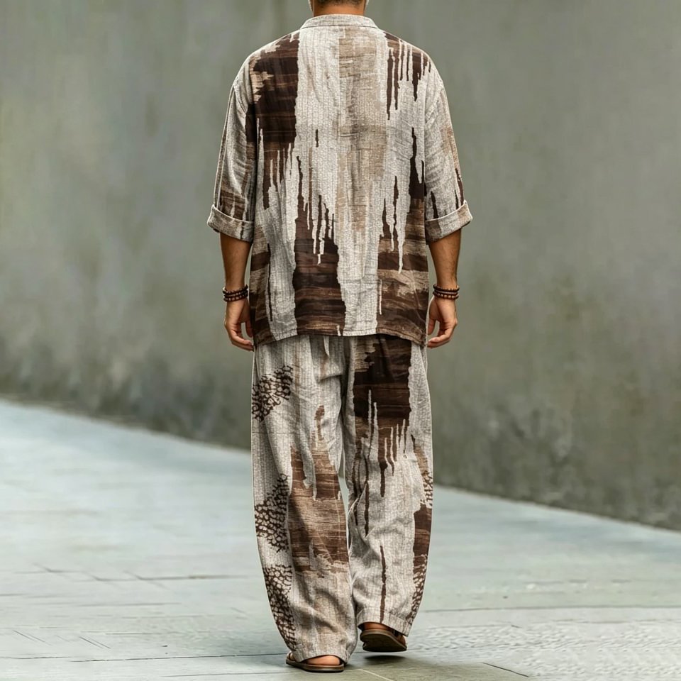 Men's Abstract Geometric Art Print Shirt And Pants Two Piece Set