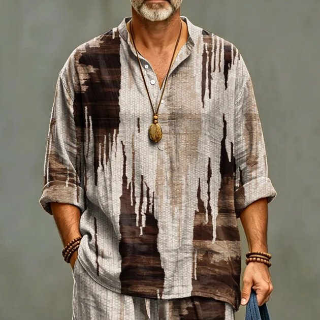 Men's Abstract Geometric Art Print Shirt And Pants Two Piece Set