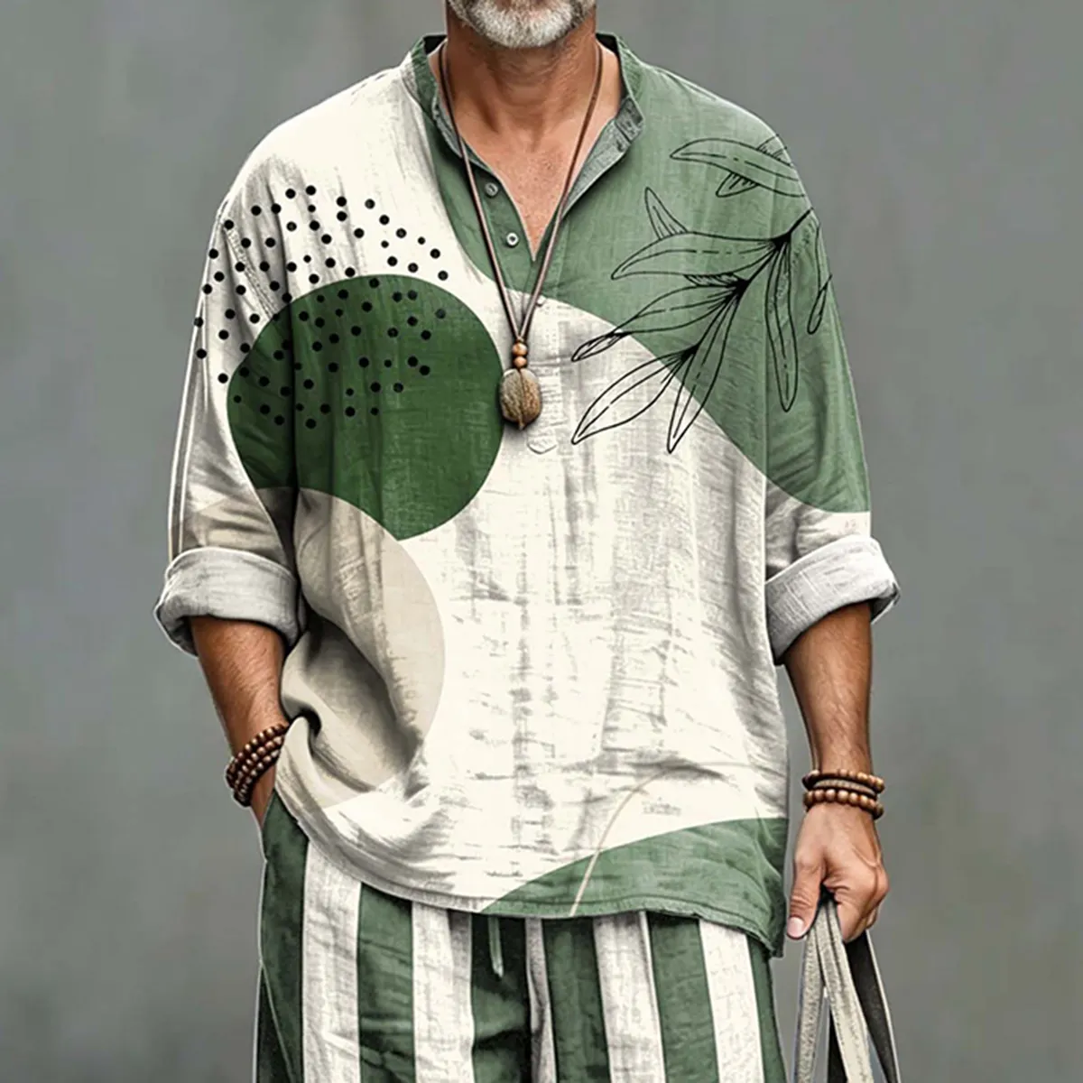 Men's Vintage Japanese Art Shirt And Pants Two Piece Set