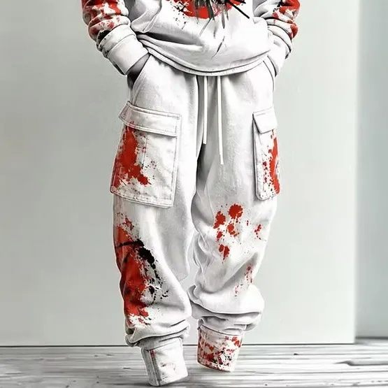 Men's Japanese Samurai Art Print Hoodie Two Piece Set