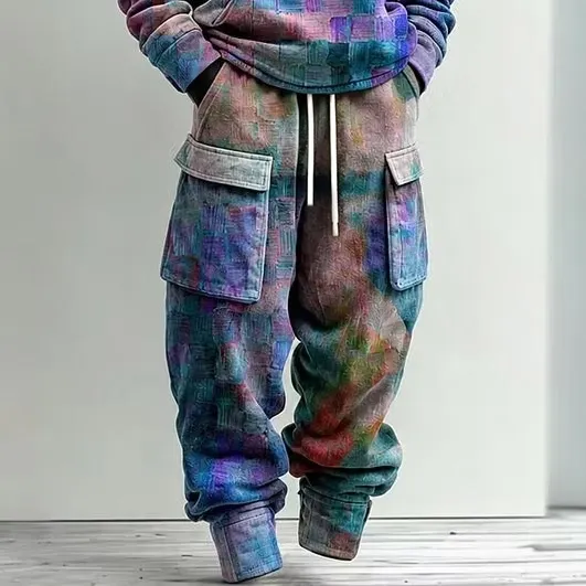 Men's Oil Painting Geometric Art Print Hoodie Two Piece Set