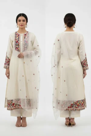 White Hand Painted Silk Shantung Suit Set