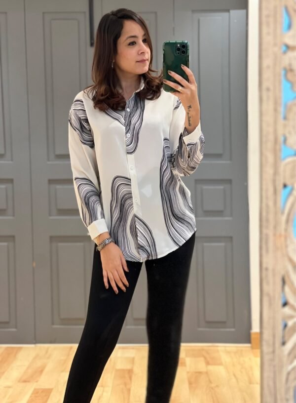 White Black Graphic Print Shirt