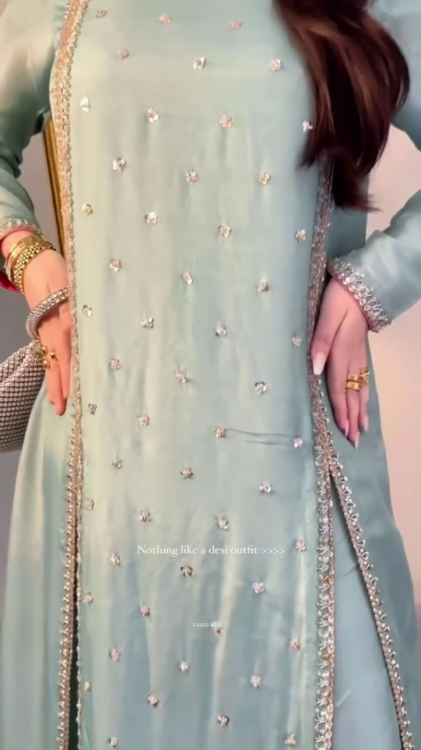 Designer Party Wear Ready Made Chinon Top Palazzo & Dupatta Set