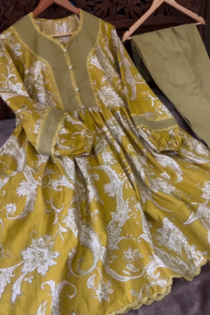 Alia Cut Yellow Cotton Printed Kurta with Pant Set – Radiate Sunshine, Embrace Comfort
