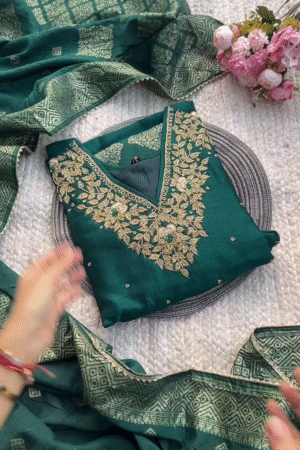 Dola Silk Afghani Suit – Bottle Green | Royal Grace with a Cultural Soul