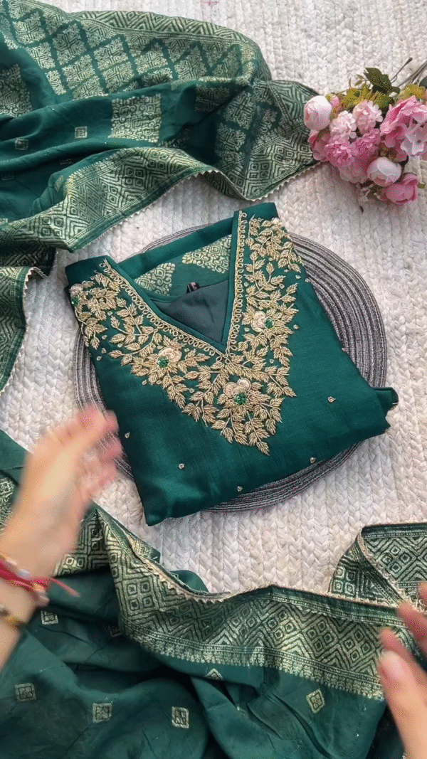 Dola Silk Afghani Suit – Bottle Green | Royal Grace with a Cultural Soul