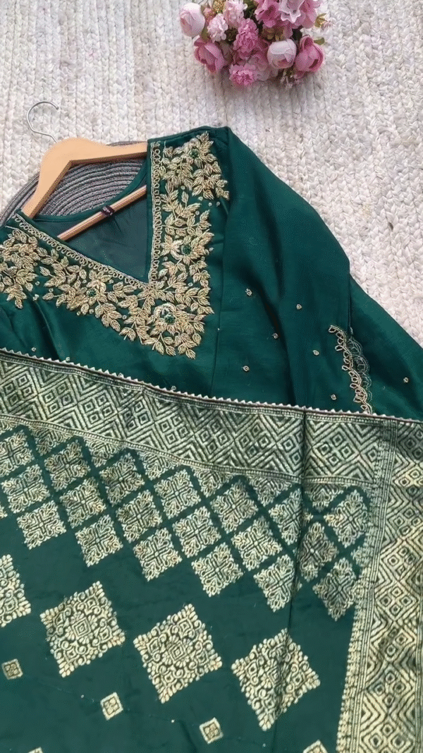 Dola Silk Afghani Suit – Bottle Green | Royal Grace with a Cultural Soul - Image 2