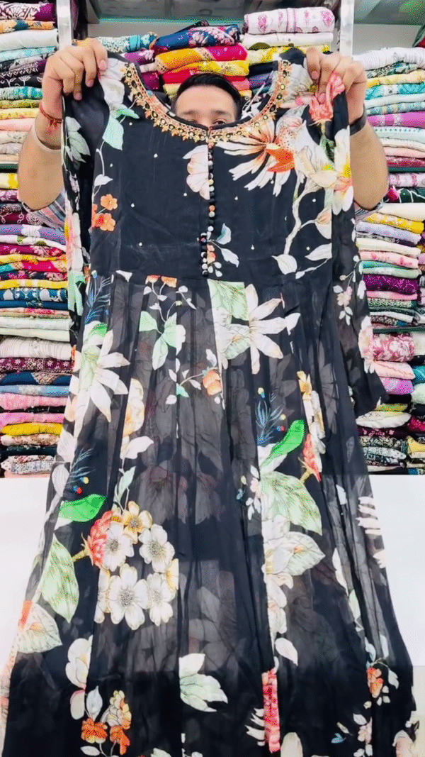 Pure soft organja silk fabric fully flair kali pattern and canvas patta with duppta set with pent.kurti for women