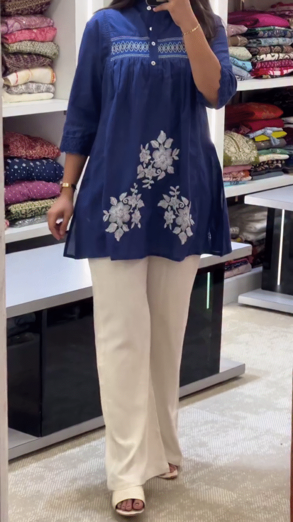 Rayon Fabric Blue V-Neck Tunic Aliya Top – Graceful. Breezy. Timeless.