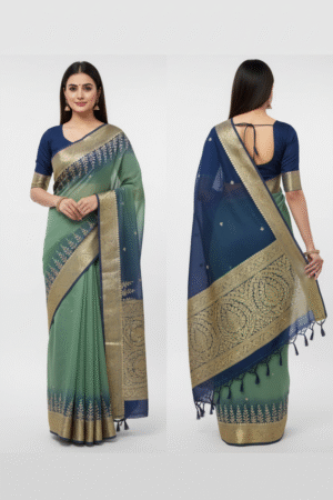 Luxurious Elegance: Soft Silk Saree with Dual-Tone Jari Border and Rich Contrast Pallu (5.5 Meters)