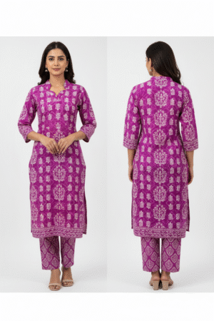 Charming Elegance: Floral Printed Regular Patchwork Straight Kurta with Trousers