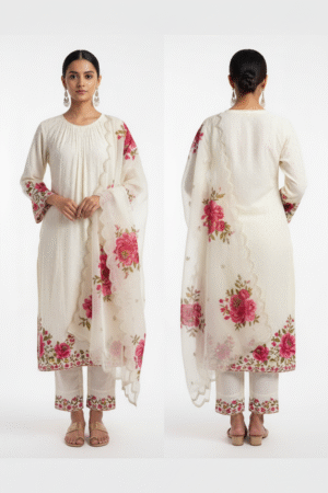 White Embroidered Salwar Kameez Set – Timeless Elegance Meets Modern Comfort