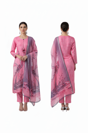 Pink & Grey Pure Cotton Unstitched Dress Material – Comfort Meets Elegance