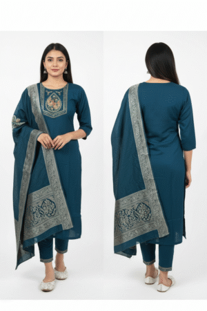 Luxurious Elegance: Rayon Wine Gold Printed Kurta Palazzo & Dupatta Set for Women & Girls