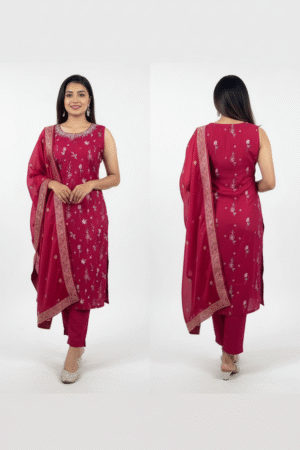 Timeless Elegance: Women’s Cotton Blend Embroidered Straight Kurta And Pant With Dupatta Set