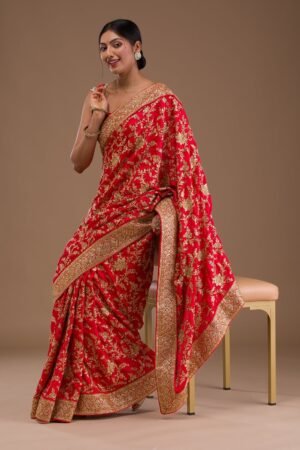 Red Zariwork Crepe Saree