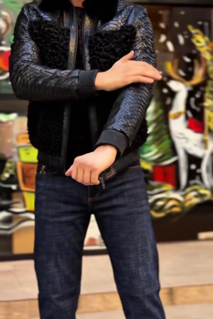 Jacket with Snakeskin Details & Mink Fur Collar