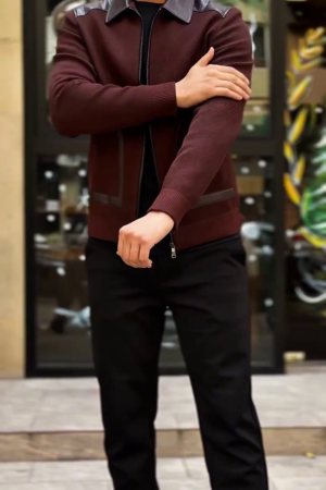 Red Zip-Up Regular Fit Waffle Jacket for Men