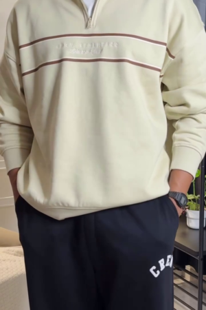 Crew Oversized Half-Zip Sweatshirt in Minted Grey