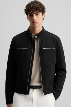 Men’s Black Solid Denim Jacket