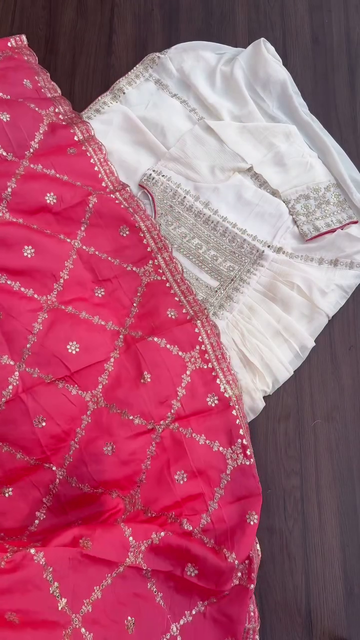 Women's Rani Pink Velvet Dupatta with Rust Embroidery