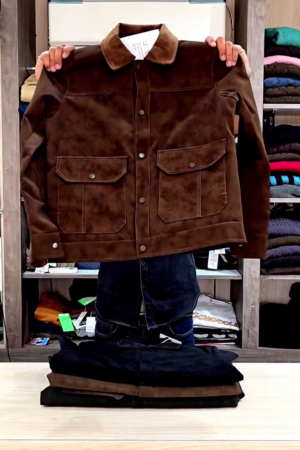 Mens Cowboy Western Soft Suede Leather Shirt - Roughout Style Suede Leather Journeyman Down Shacket Jacket