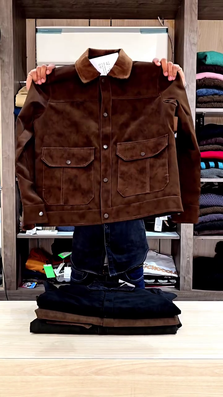 Mens Cowboy Western Soft Suede Leather Shirt - Roughout Style Suede Leather Journeyman Down Shacket Jacket