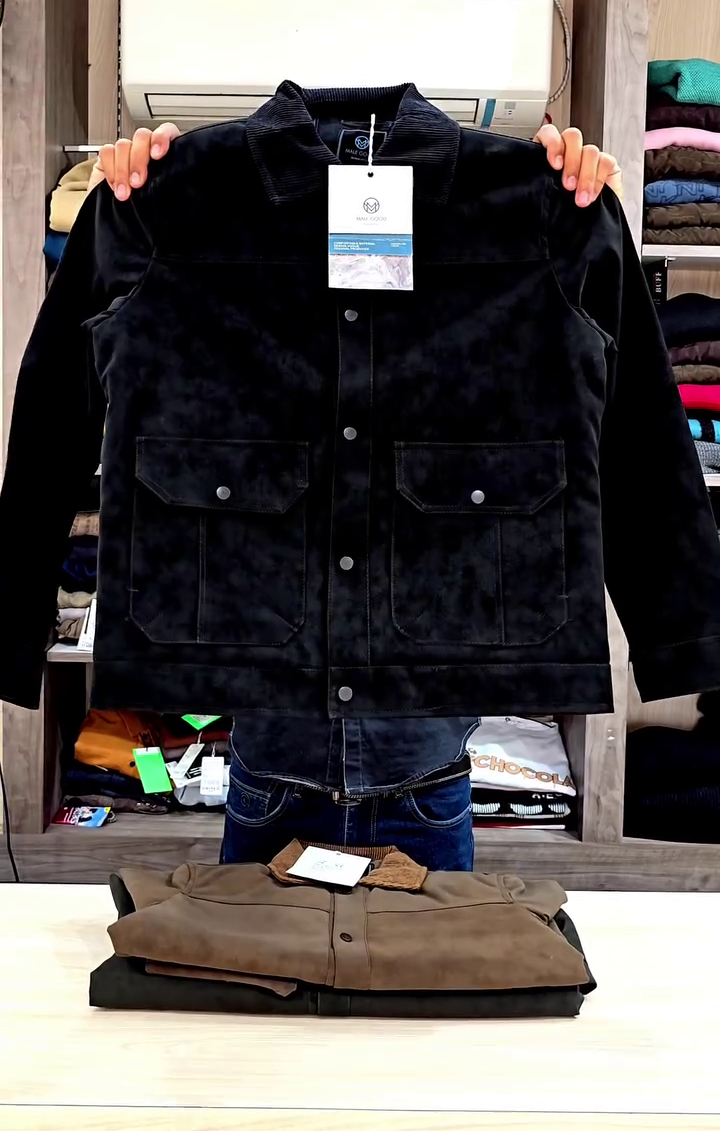 Mens Cowboy Western Soft Suede Leather Shirt - Roughout Style Suede Leather Journeyman Down Shacket Jacket - Image 3