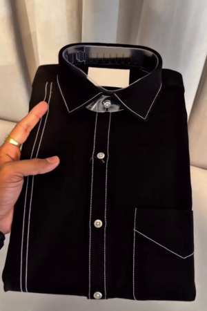 Men Black Regular Fit Solid Casual Over Shirt