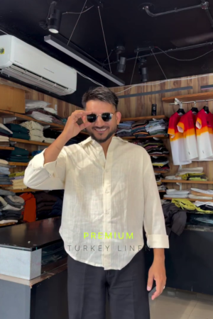 Men Spread Collar Solid Linen Casual Shirt
