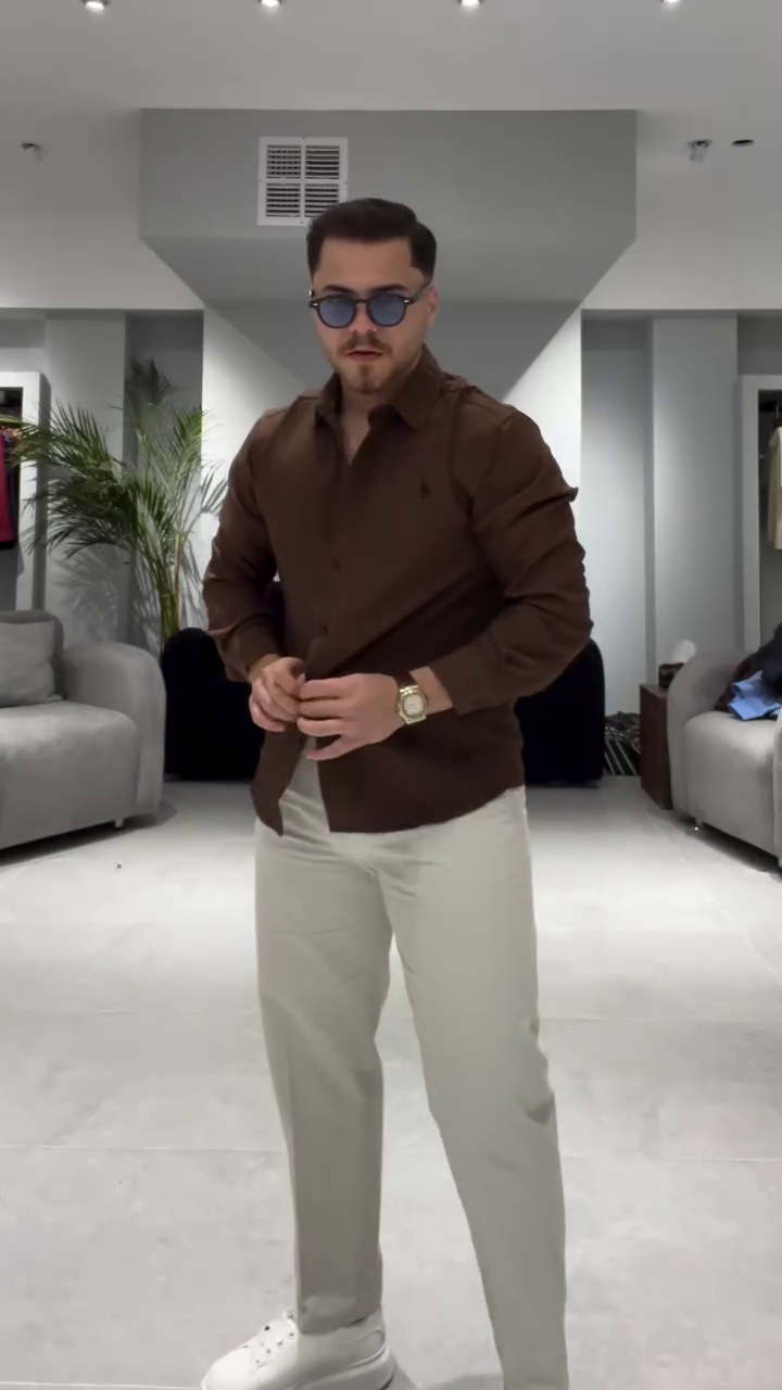 Men Red Stretchy Twill Shirt - Image 9