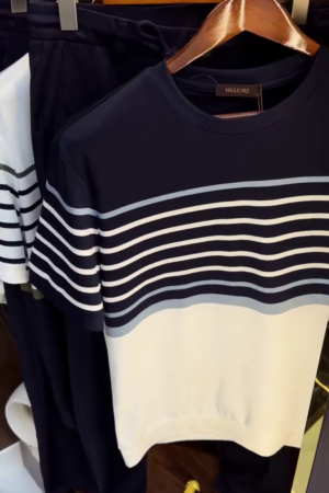 Mens Cotton Half Sleeve Striped Round Neck T Shirt