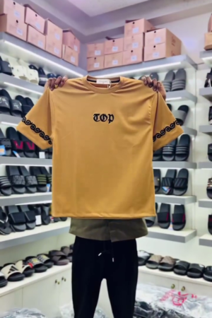 Men Brand Logo Printed Round Neck Cotton Oversized T-shirt