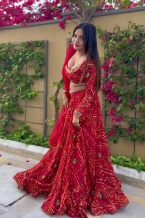Bandhani Printed Cotton Ready to Wear Lehenga & Blouse With Dupatta
