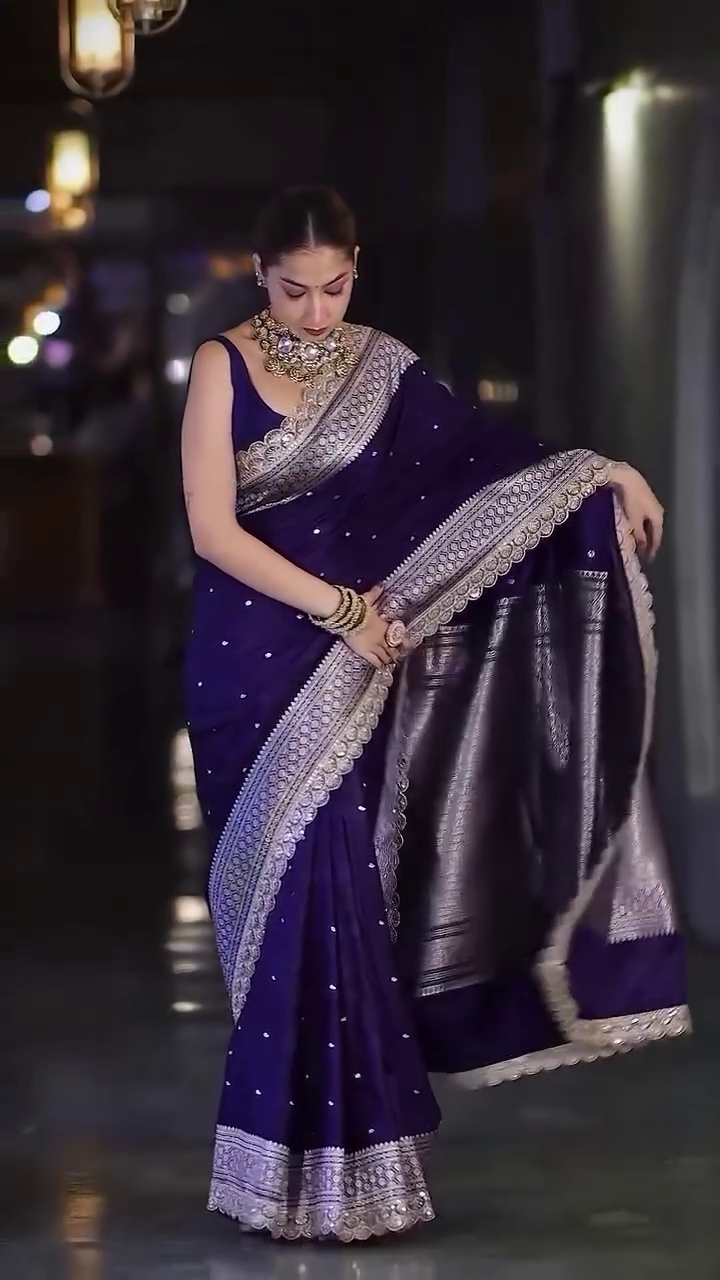 Embellished Embroidered Saree With Blouse Piece - Image 11