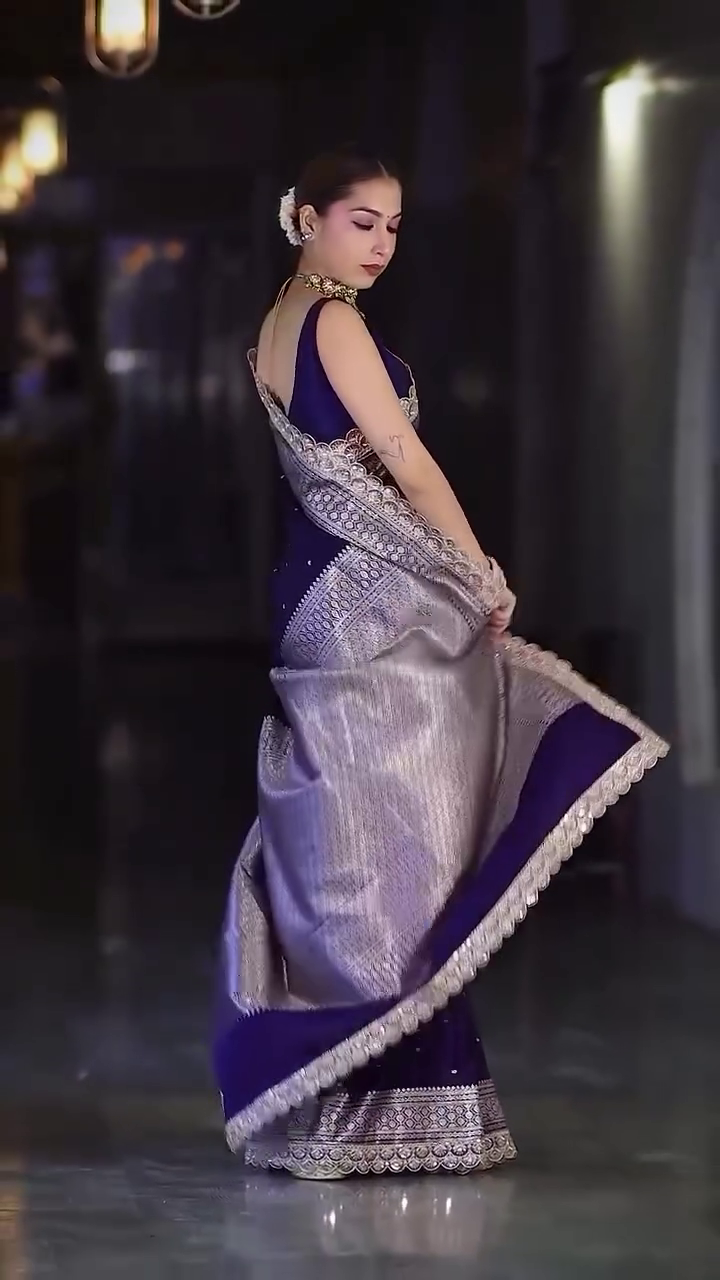 Embellished Embroidered Saree With Blouse Piece - Image 5