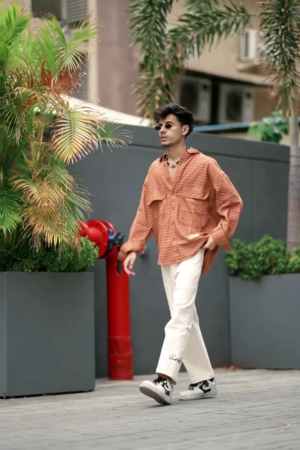 Men Popcorn Texture Spread Collar Casual Shirt