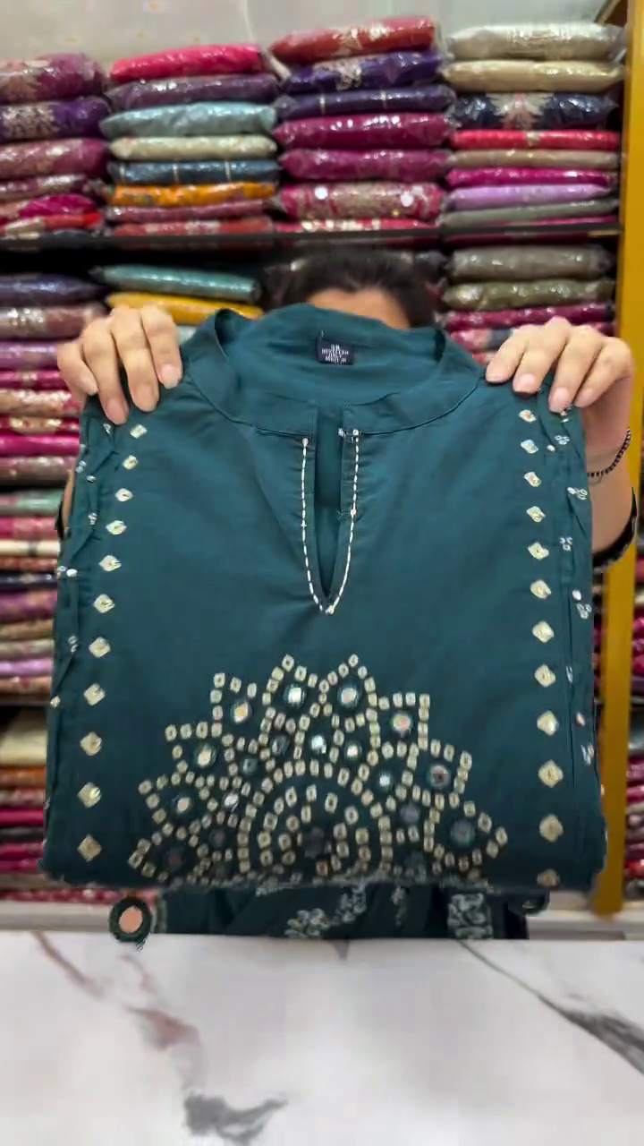 Teal Floral Embroidered V-Neck Tread Work Anarkali Kurta & Trouser With Dupatta - Image 2
