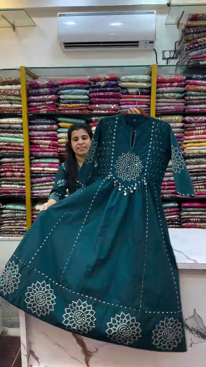 Teal Floral Embroidered V-Neck Tread Work Anarkali Kurta & Trouser With Dupatta