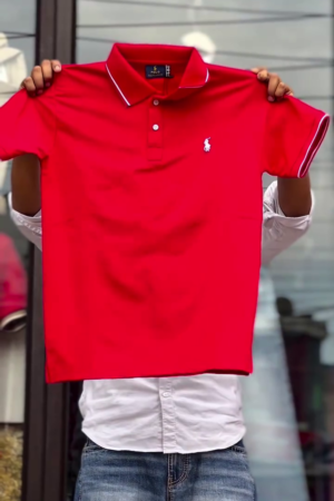 Men Red Solid Polo Collar T-shirt