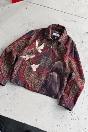 Vintage Paisley & Oriental Rug Pattern Zip-Up Jacket – Velvet Corduroy Retro Style