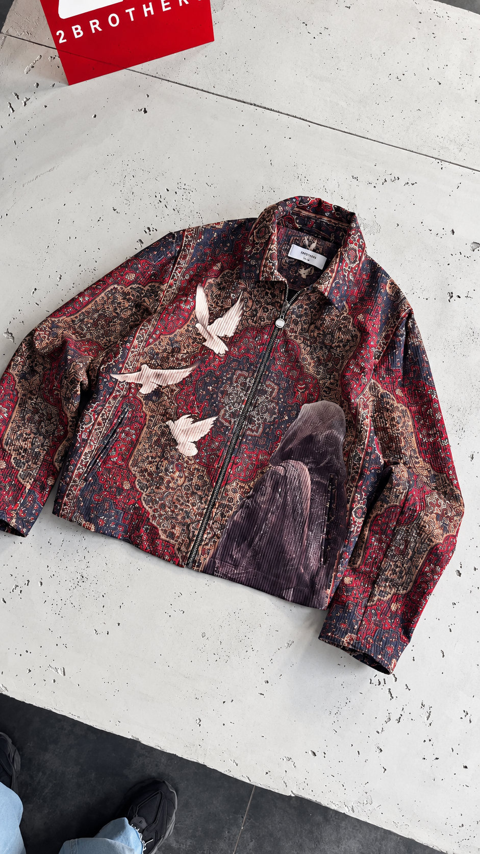 Vintage Paisley & Oriental Rug Pattern Zip-Up Jacket – Velvet Corduroy Retro Style