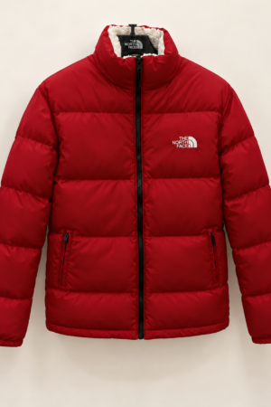 Unisex Fleece-Lined Puffer Jacket – Red & Silver Grey