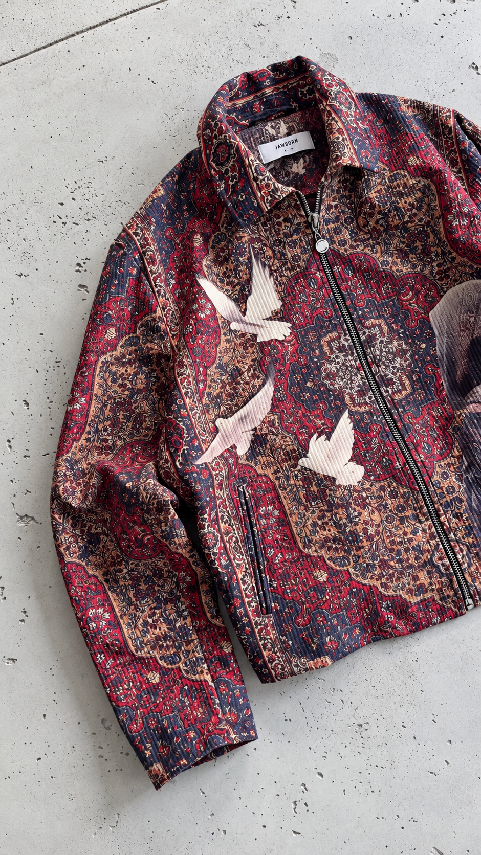 Vintage Paisley & Oriental Rug Pattern Zip-Up Jacket – Velvet Corduroy Retro Style - Image 4